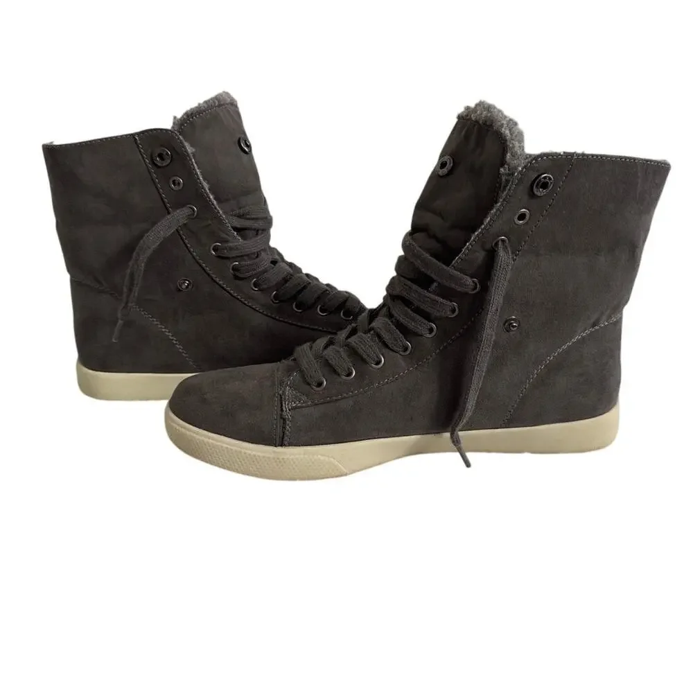 BRASH Gray Faux Suede‎ Lace Up High Top Boots/Sneakers Sherpa Lined Womens Sz 10